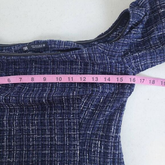 Zara Women's Blue Tweed Textured Off the Shoulder Top Long Sleeve Size Small - Picture 8 of 10